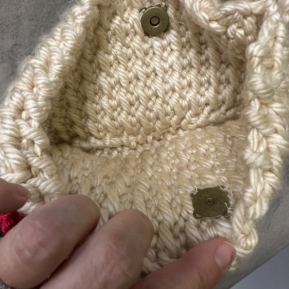 Handcrafted Cream Crochet Pouch with Red Flower